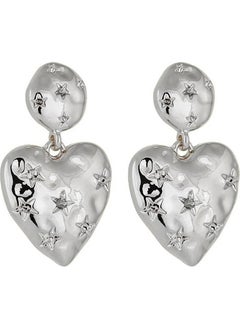 Bahels Star Patterned Dangle Silver Heart Earrings  - Image 1
