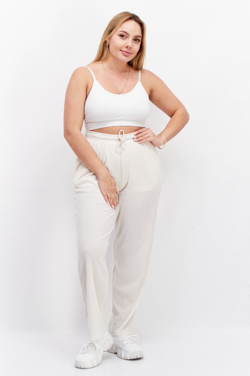 adidas Originals Women Regular Fit Brand Logo Wide Leg Pant, Beige - Image 2