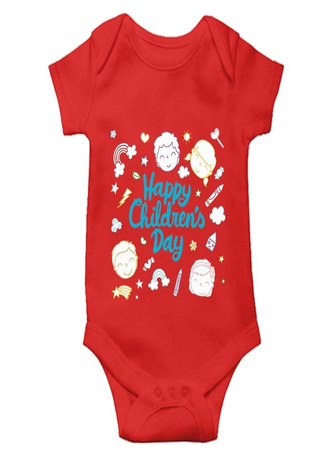 MOTT2 Children's Day Special Unisex Baby Romper - Happy Children's Day 8 (Red, 0-3 Months) - Image 1