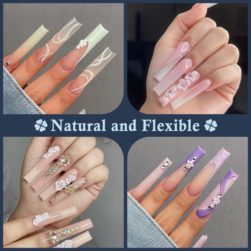 Luckyfairy XXL Nail Tips Square 120 Pcs 12 Sizes - No C Curve Flat Square Pre-buff 2XL Half Cover Tapered Gel Acrylic Nail Tips False Nails Gelly Tips for DIY Nail Art Salon - Image 2