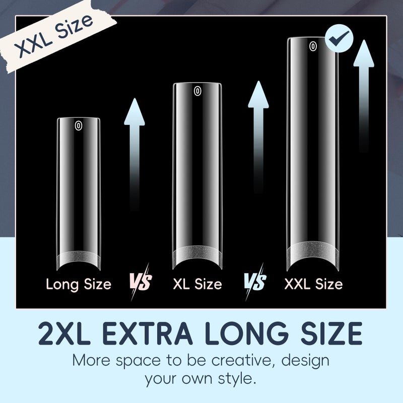 Luckyfairy XXL Nail Tips Square 120 Pcs 12 Sizes - No C Curve Flat Square Pre-buff 2XL Half Cover Tapered Gel Acrylic Nail Tips False Nails Gelly Tips for DIY Nail Art Salon - Image 5