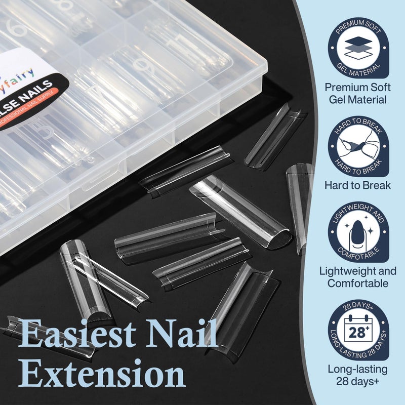 Luckyfairy XXL Nail Tips Square 120 Pcs 12 Sizes - No C Curve Flat Square Pre-buff 2XL Half Cover Tapered Gel Acrylic Nail Tips False Nails Gelly Tips for DIY Nail Art Salon - Image 3