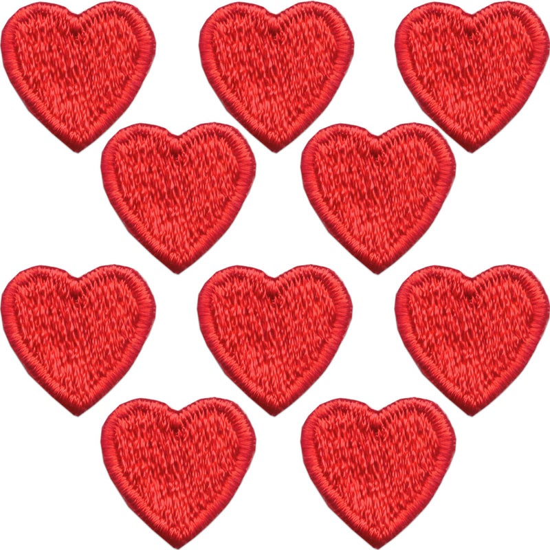 Laughing Lizards Tiny Red Heart Patches (10 Pack) Iron On Hearts Applique - Heart Shaped Iron On Patches for Clothing, Uniform, Hats, Backpacks, Jackets, Pants, & Accessories (Red) - Image 1
