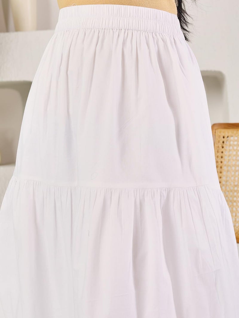 FIORRA Women's White Cotton Tiered Maxi Skirt BTM024 - Image 5