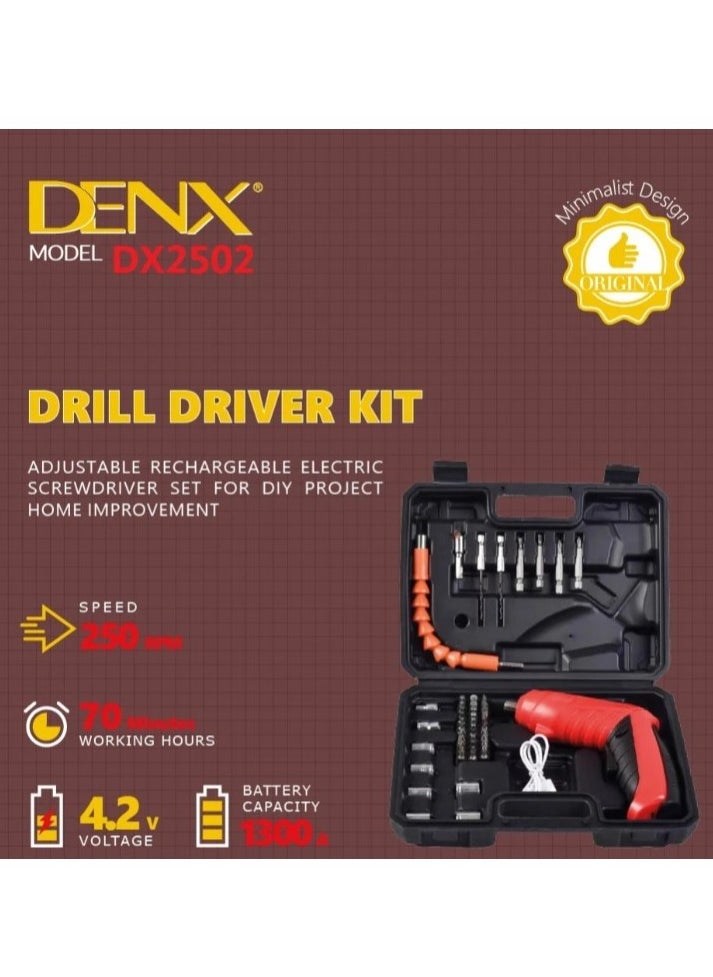 Denx Mini Cordless Rechargeable Electric screwdriver With Accessories Suitable For Home DX2502  - Image 3
