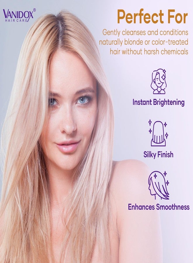 VANIDOX Sulfate Free Brass Toning Purple Shampoo and Conditioner Set for Blondes, Brown Highlighted, or Bleached Hair, Shampoo for Blondes Infused with Purple Rice Extract (16 fl oz each) - Image 5
