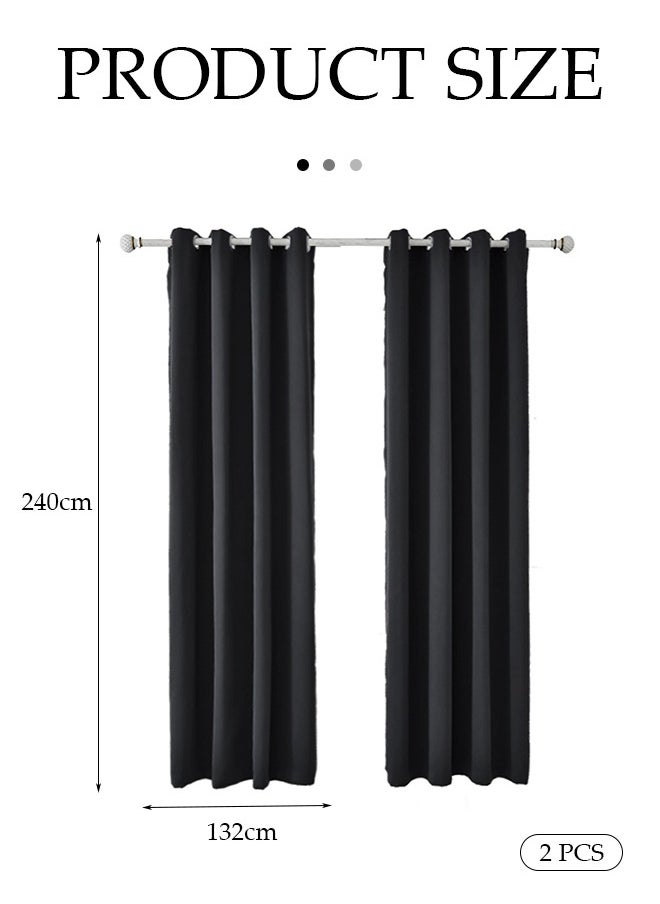 DUNISO 2 Pieces of Blackout curtains, household soundproof and heat insulating curtains，with perforated top, suitable for bedroom and living room, 132 * 240cm, black  - Image 5