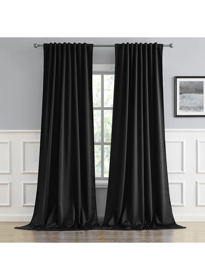 DUNISO 2 Pieces of Blackout Curtains,Solid Grommet Thermal Insulated Window Blackout Drapes，Soundproof Cold and Full Light Blocking Drapes,Suitable for Bedroom and Living Room, 132 * 240cm, Black  - Image 1