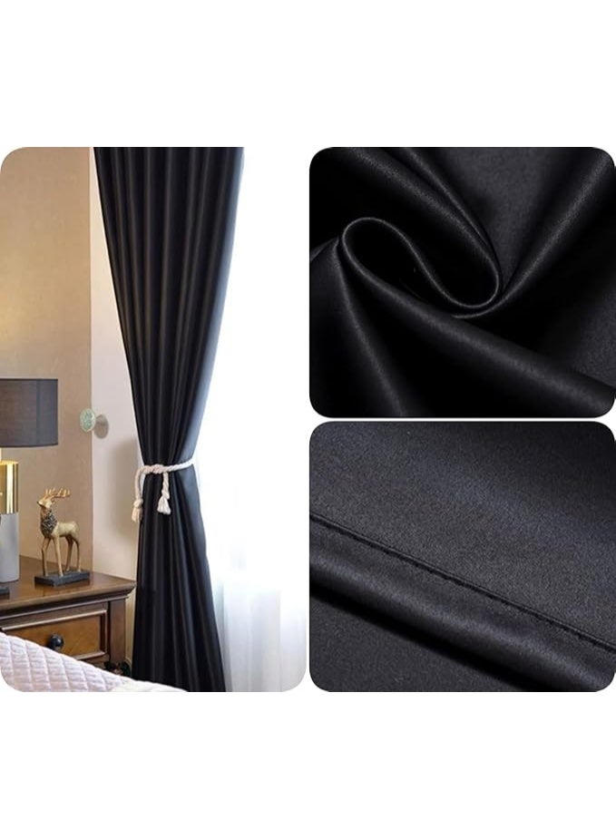 DUNISO 2 Pieces of Blackout Curtains,Solid Grommet Thermal Insulated Window Blackout Drapes，Soundproof Cold and Full Light Blocking Drapes,Suitable for Bedroom and Living Room, 132 * 240cm, Black  - Image 2