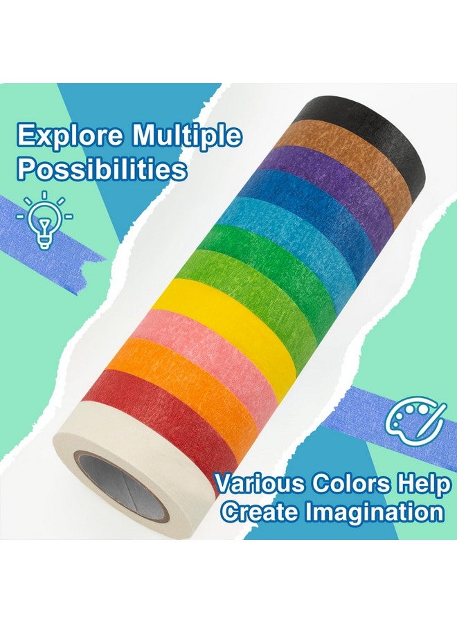 اولكيلا 12 لفة شريط لاصق ملون 16 ياردة لكل لفة، شريط رسم بألوان قوس قزح، شريط رسامين، شريط ورقي، شريط لاصق للمجلات الرصاصية، ديكورات الحفلات، صناعة يدوية - Image 3