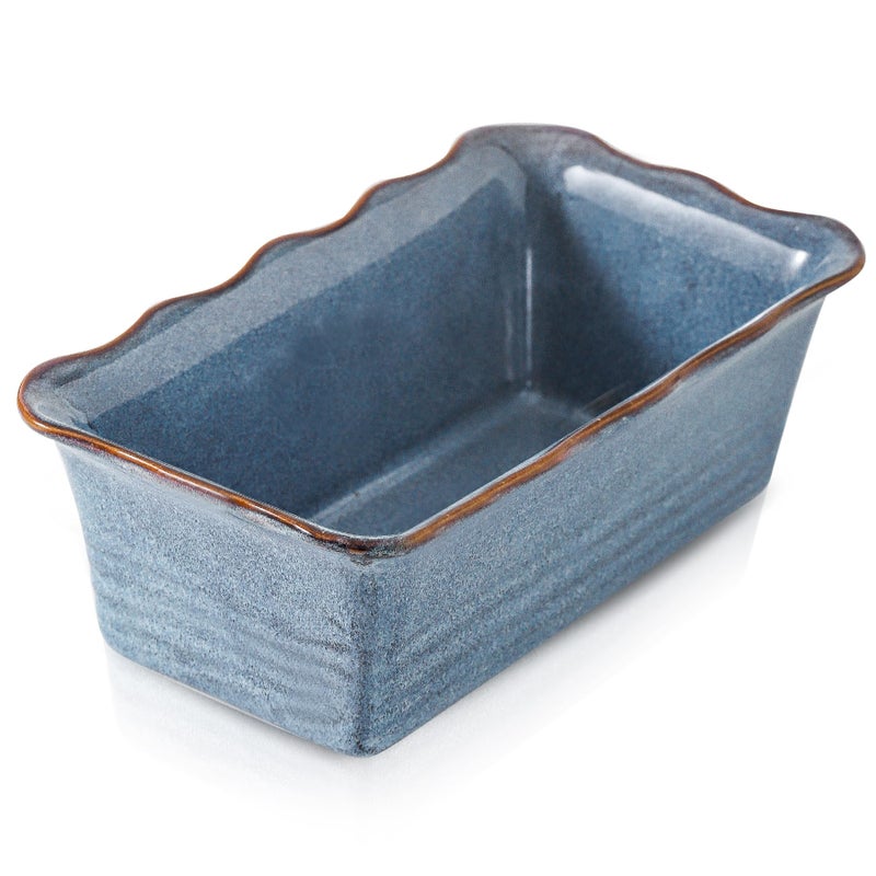 HVH Ceramic Loaf Pan for Baking Bread, Rectangular Baking Bread Loaf Pan, 9 x 5 inch Bread Pan, Bread Baking Pan for Cooking, Wave Series, Farmhouse Style (Wabi sabi) - Image 1