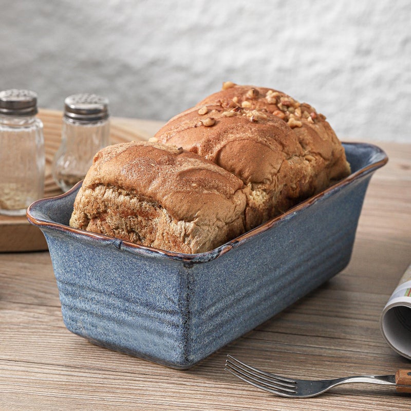HVH Ceramic Loaf Pan for Baking Bread, Rectangular Baking Bread Loaf Pan, 9 x 5 inch Bread Pan, Bread Baking Pan for Cooking, Wave Series, Farmhouse Style (Wabi sabi) - Image 5