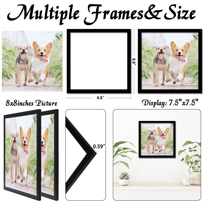 icariery Black 8x8 Picture Frame Set of 2  High Transparent Picture Frames for 8 x 8 Suqre Photo Canvas Collage Poster Certificate Wall Gallery Horizontal Vertical 8 By 8 - Image 3
