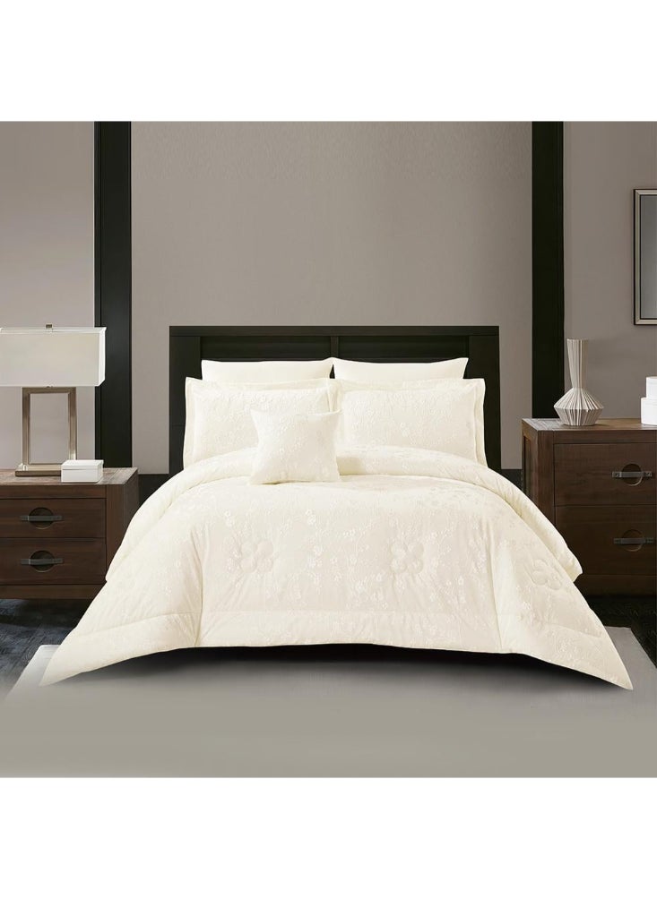 Melen Double Summer Jacquard Bedding Set - 7 Pieces - Serena - Ecru  - Image 1