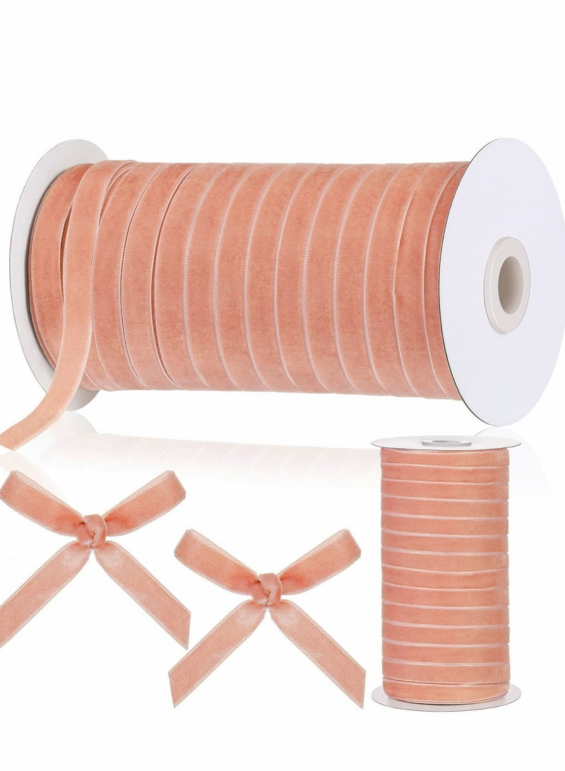 Excefore Vintage Velvet Ribbon Single Face Spool Satin for Wreath Decoration DIY Bow Craft Gift Wrapping (Rose Gold, 1cm, 50 Yard) - Image 1
