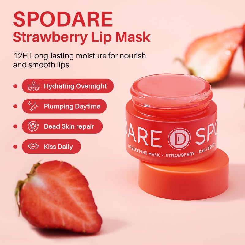 SPODARE Sleeping Lip Mask Strawberry - Overnight Lip Treatment, Lip Care Hydration, Repair for Dry Cracked Lips, Vitamin C, Soft and Nourished Lips Overnight, Christmas, with Shea Butter - 0.42 Fl Oz - Image 3