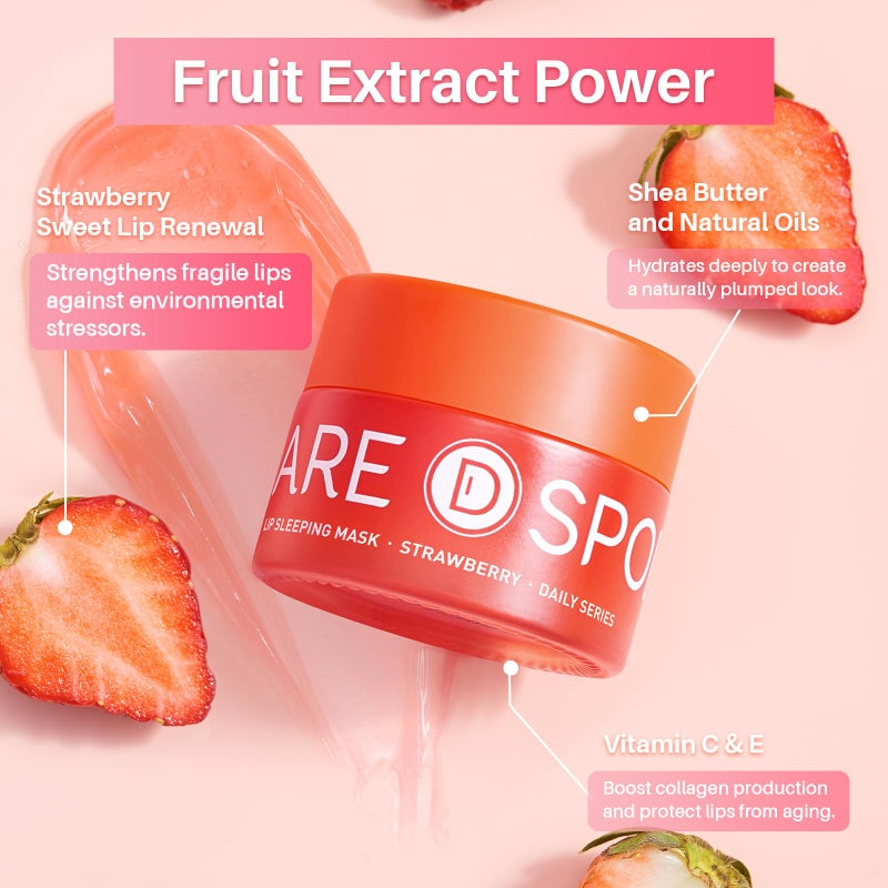 SPODARE Sleeping Lip Mask Strawberry - Overnight Lip Treatment, Lip Care Hydration, Repair for Dry Cracked Lips, Vitamin C, Soft and Nourished Lips Overnight, Christmas, with Shea Butter - 0.42 Fl Oz - Image 4