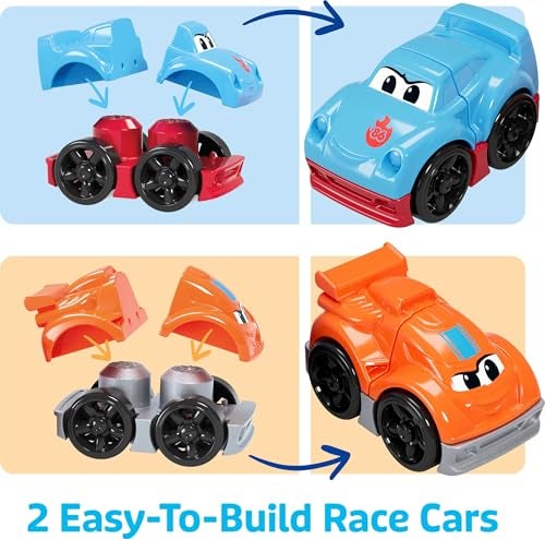 MEGA BLOKS First Builders Toddler Building Blocks Toy Set, Build & Race Rig with 19 Pieces, 2 Race Cars and Storage, Red, Ages 1+ Years - Image 3