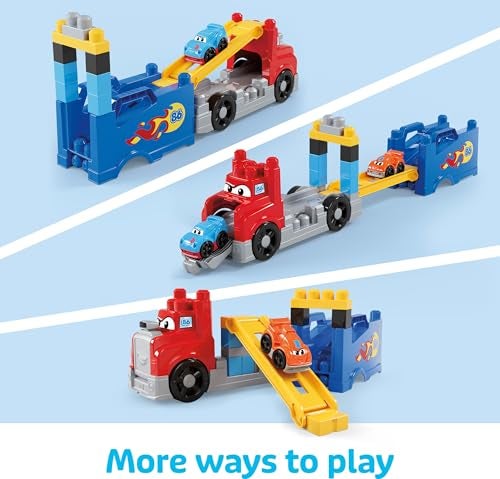 MEGA BLOKS First Builders Toddler Building Blocks Toy Set, Build & Race Rig with 19 Pieces, 2 Race Cars and Storage, Red, Ages 1+ Years - Image 5