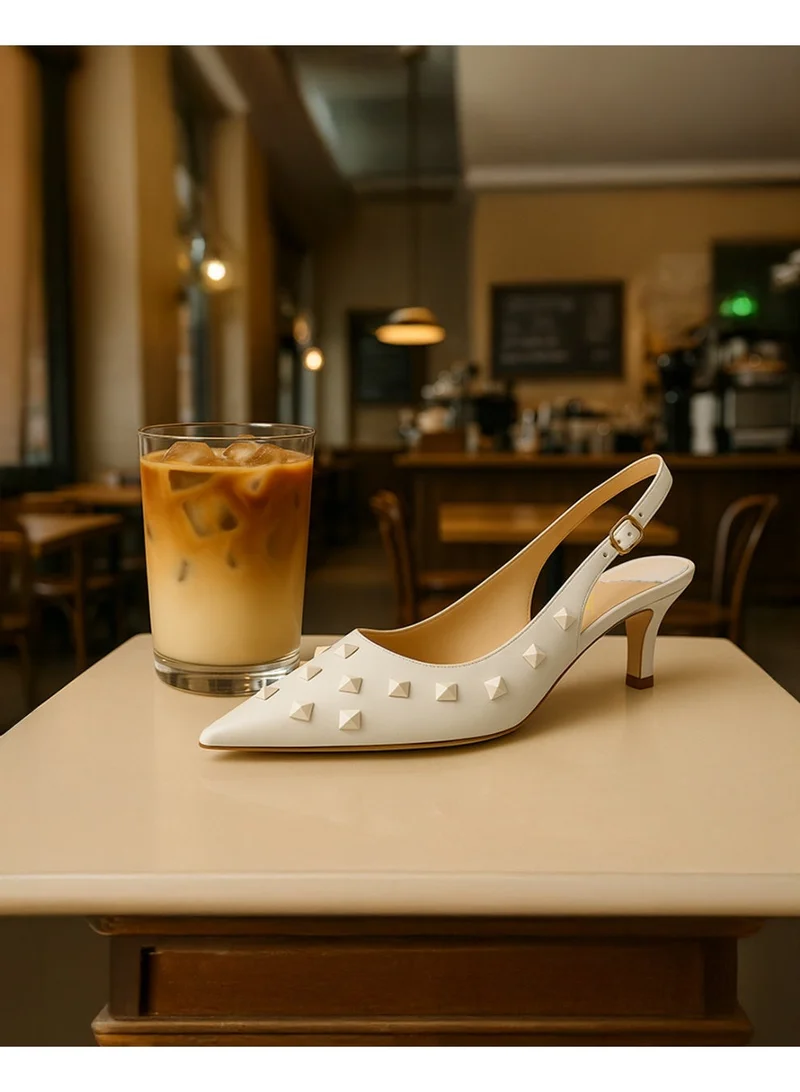 London Rag Stud Embellished Kitten Heels in Beige