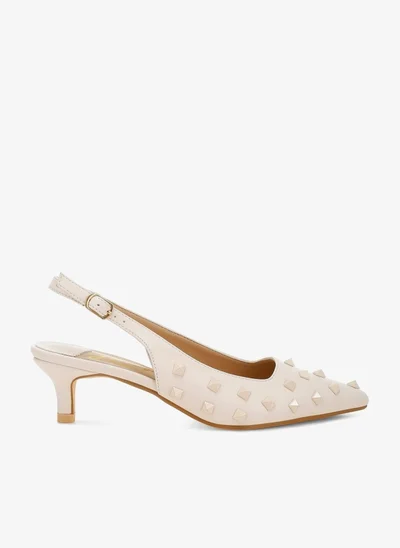 London Rag Stud Embellished Kitten Heels in Beige