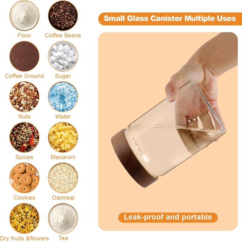 Circular glass storage jar with wooden lid and transparent food storage jar  Transparent  2PC - Image 2