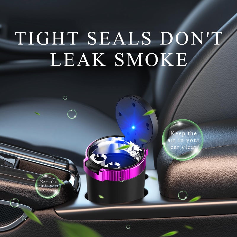 Ohleats Car Ashtray with Lid, Detachable Stainless Steel Ash Tray with LED Blue Light, Portable Mini Vehicle Cup Holder Trash Can Smell Proof Ashtray Cup, Universal Car Accessories (Purple) - Image 4