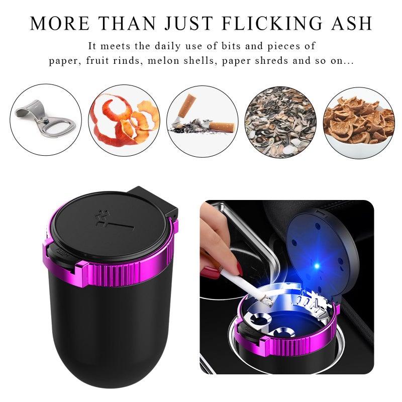Ohleats Car Ashtray with Lid, Detachable Stainless Steel Ash Tray with LED Blue Light, Portable Mini Vehicle Cup Holder Trash Can Smell Proof Ashtray Cup, Universal Car Accessories (Purple) - Image 5