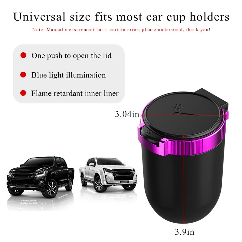Ohleats Car Ashtray with Lid, Detachable Stainless Steel Ash Tray with LED Blue Light, Portable Mini Vehicle Cup Holder Trash Can Smell Proof Ashtray Cup, Universal Car Accessories (Purple) - Image 2