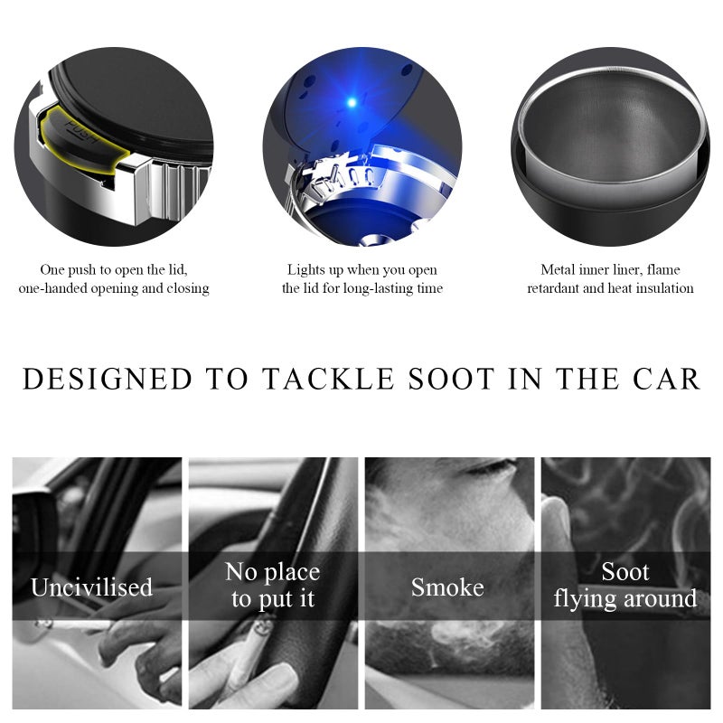 Ohleats Car Ashtray with Lid, Detachable Stainless Steel Ash Tray with LED Blue Light, Portable Mini Vehicle Cup Holder Trash Can Smell Proof Ashtray Cup, Universal Car Accessories (Purple) - Image 3