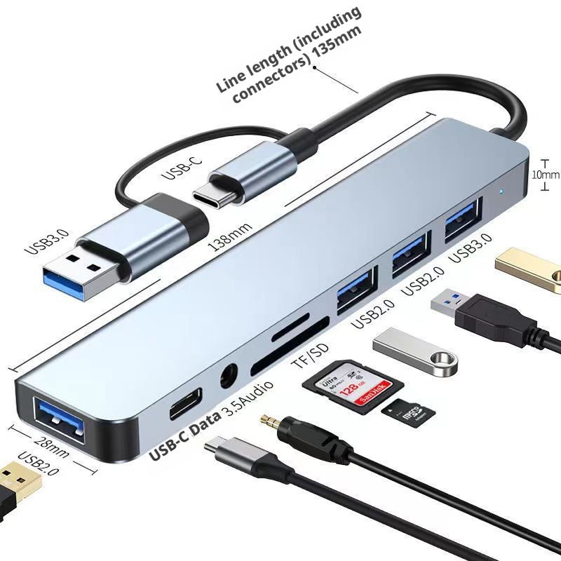 محور USB 8 في 1 برأسين عالي السرعة من نوع Type-C USB 3.0 لمحطات الإرساء للابتوب - Image 1