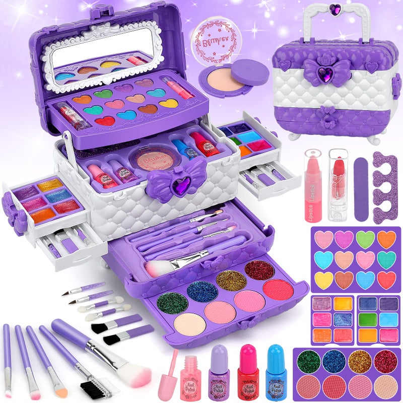 Teensymic Kids Makeup Kit for Girl Gifts 54PCS Teensymic Toys Washable Little Girls Princess Make Up Toys for 4 5 6 7 8 9 Year Old Girl Birthday Gift Purple - Image 2
