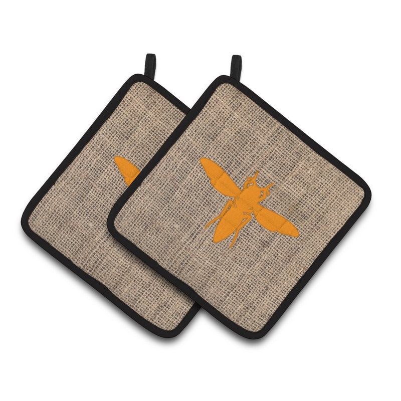 Caroline's Treasures ""Caroline's Treasures Yellow Jacket Faux Burlap & Orange Pair of Pot Holders BB1053-BL-OR-PTHD  7.5HX7.5W  Multicolor"" 