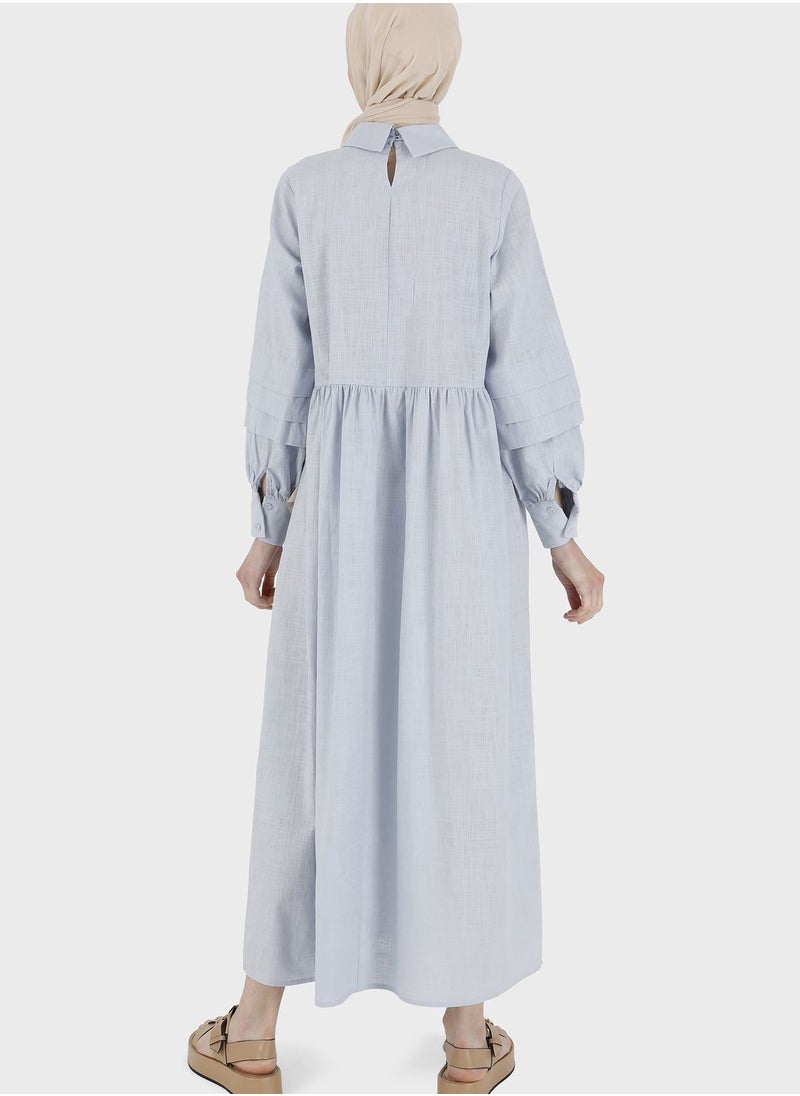 Benin by modanisa - Embroidered Pleat Detail Dress - Image 1