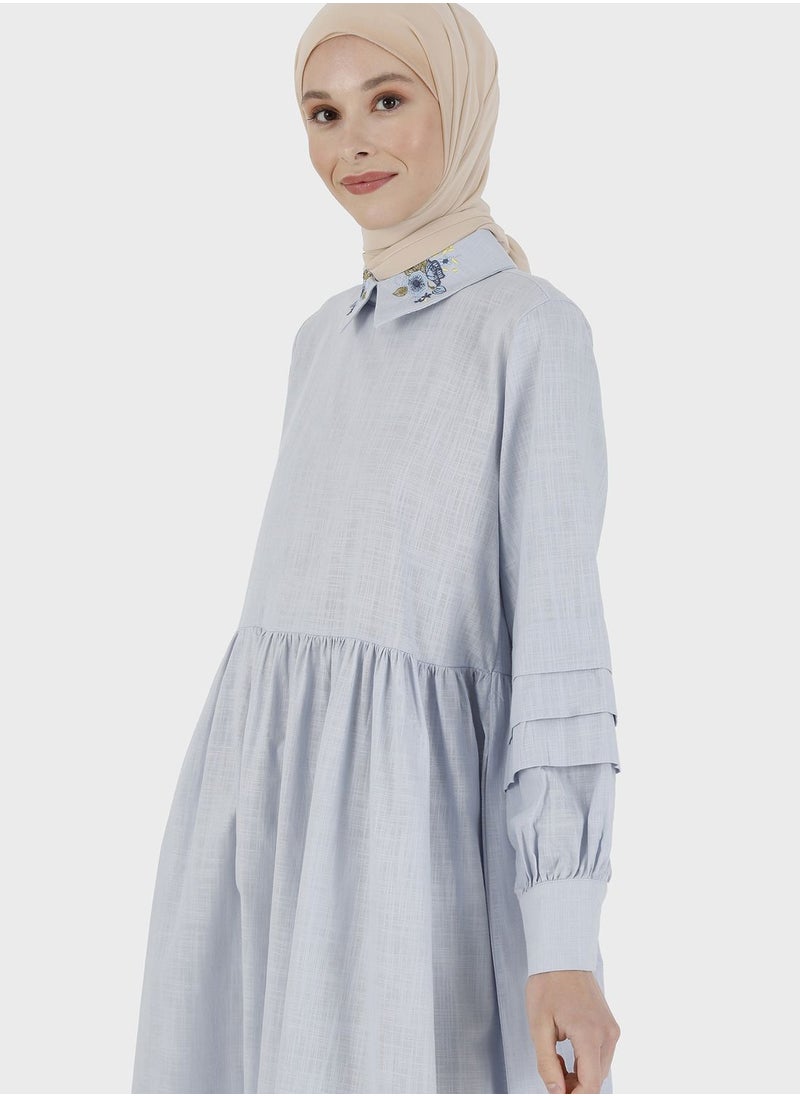 Benin by modanisa - Embroidered Pleat Detail Dress - Image 1