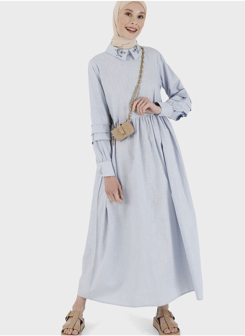 Benin by modanisa - Embroidered Pleat Detail Dress - Image 1
