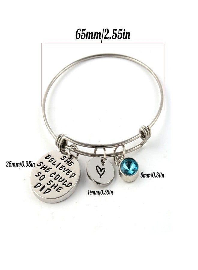 LIUANAN Stainless Steel Inspirational Encouragement Bracelet She Believed She Could So She Did Expandable Bangle Birthstone Charm Cuff Bracelet - Image 2