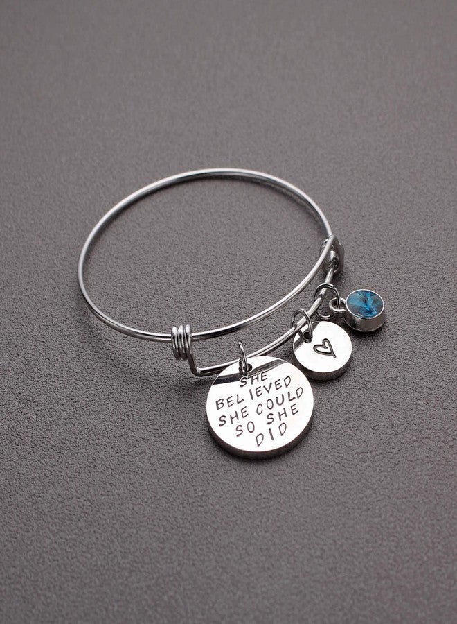 LIUANAN Stainless Steel Inspirational Encouragement Bracelet She Believed She Could So She Did Expandable Bangle Birthstone Charm Cuff Bracelet - Image 4