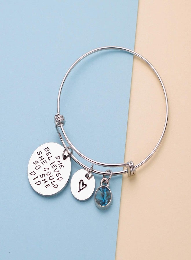 LIUANAN Stainless Steel Inspirational Encouragement Bracelet She Believed She Could So She Did Expandable Bangle Birthstone Charm Cuff Bracelet - Image 3