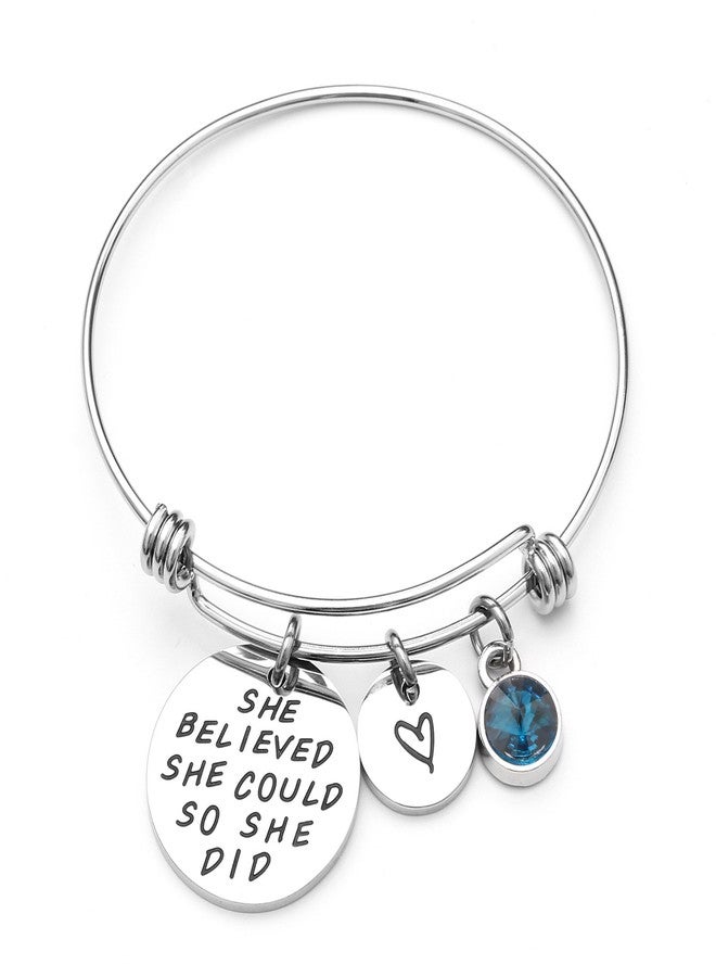 LIUANAN Stainless Steel Inspirational Encouragement Bracelet She Believed She Could So She Did Expandable Bangle Birthstone Charm Cuff Bracelet - Image 1