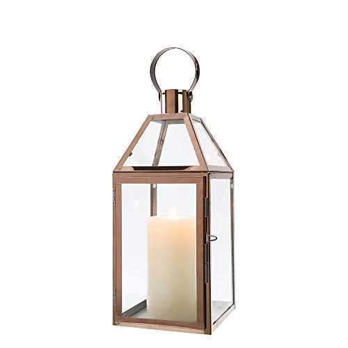 JHY Design Rose Gold Decorative Lanterns 16 inch High Stainless Steel Candle Lanterns with Tempered Glass for Indoor Outdoor Events Parities and Weddings - Image 4