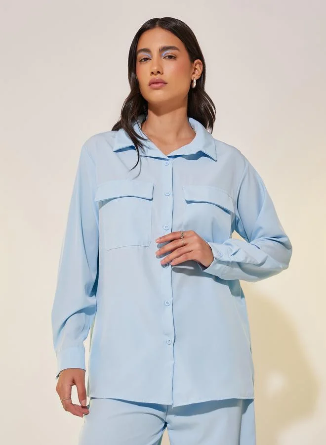 Take Two Take Two Solid Pocket Detail Shirt and Pants Co-Ords