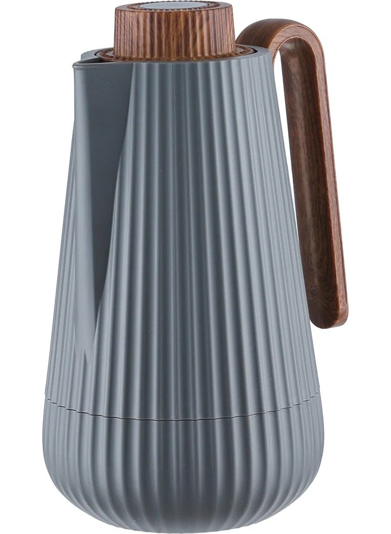 Glory Thermos, 0.7 Liter, Wooden Handle, Glass Interior, Push Button - Dark Gray Wood - Image 4