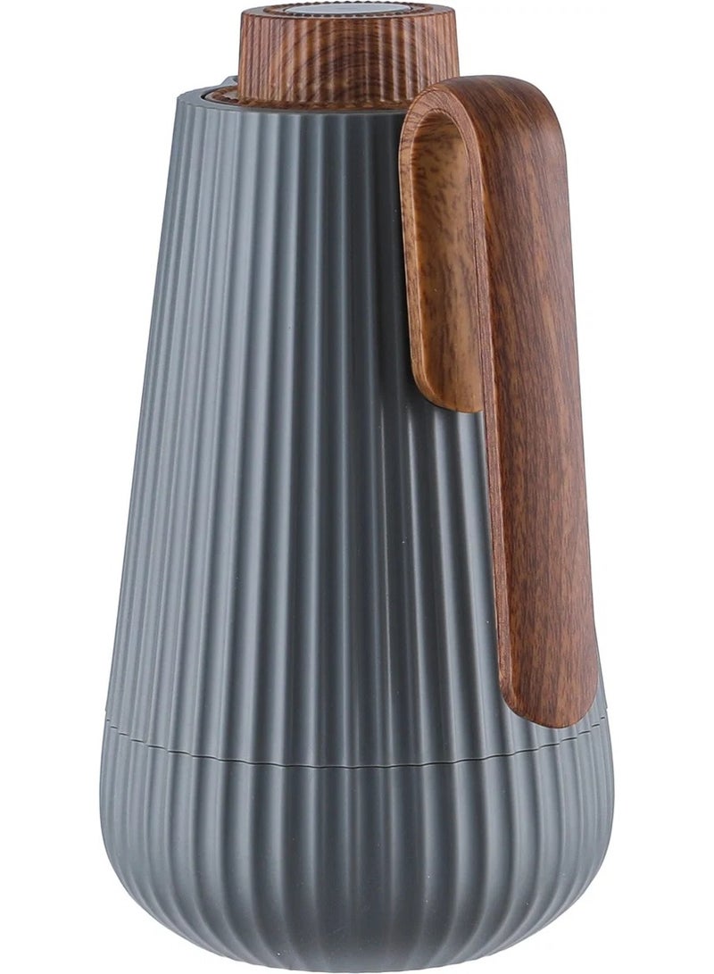Glory Thermos, 0.7 Liter, Wooden Handle, Glass Interior, Push Button - Dark Gray Wood - Image 3