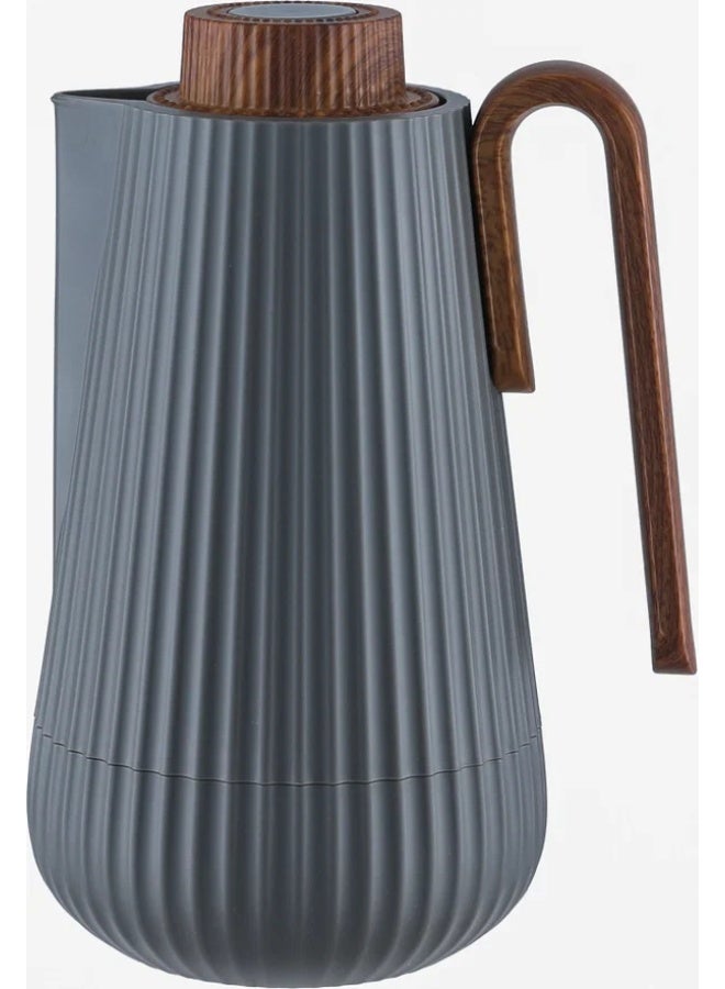 Glory Thermos, 0.7 Liter, Wooden Handle, Glass Interior, Push Button - Dark Gray Wood - Image 2