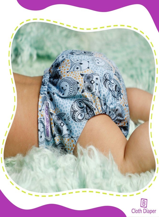 Bembika Cloth Diapers for Babies, Washable Reusable, Adjustable Sizes (2 Combo) (No Inserts Included)(Animal Doodle + Grey Owl) - Image 3