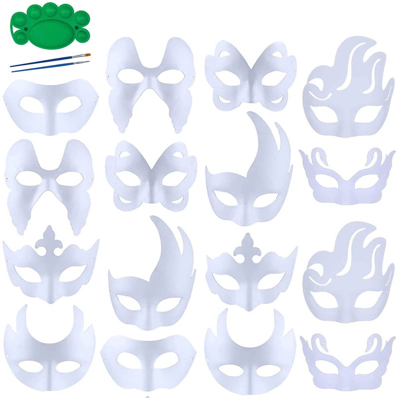 Qavctw 16PCS DIY White Masks Paper Cosplay Christmas Party Mask Unpainted Plain Craft Masquerade Masks for Christmas Mardi Gras Party Mask - Image 1