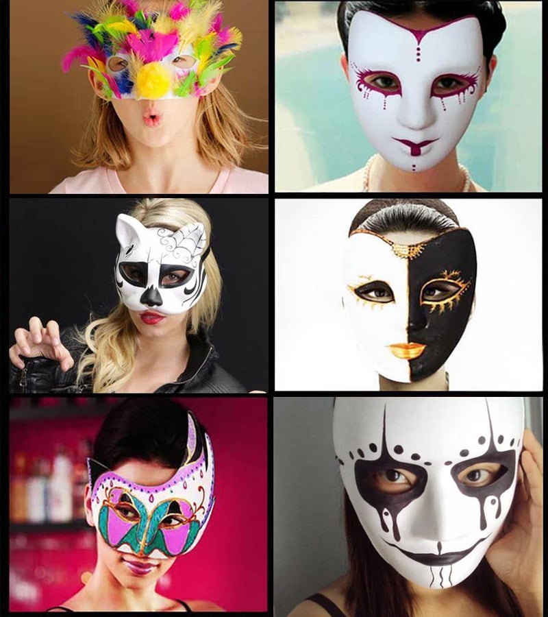 Qavctw 16PCS DIY White Masks Paper Cosplay Christmas Party Mask Unpainted Plain Craft Masquerade Masks for Christmas Mardi Gras Party Mask - Image 3