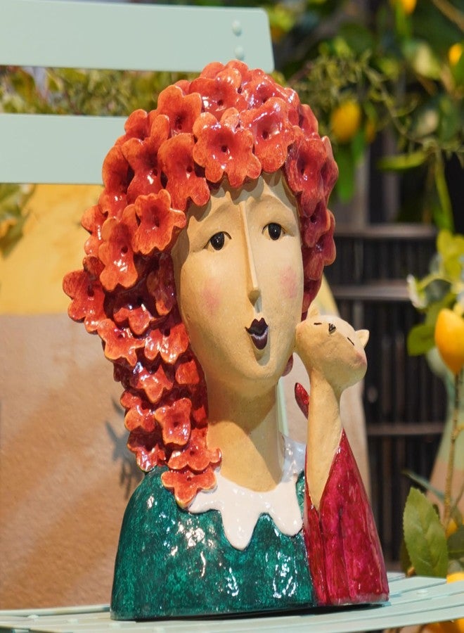 DiliComing Garden-Statues Women-Head Statues for Home Decor - 13 Inch Women with Cat Modern Art Statue, Resin Cat Sculptures for Patio, Tabletop, Bedroom, Office, Garden Home Décor (Red) - Image 3