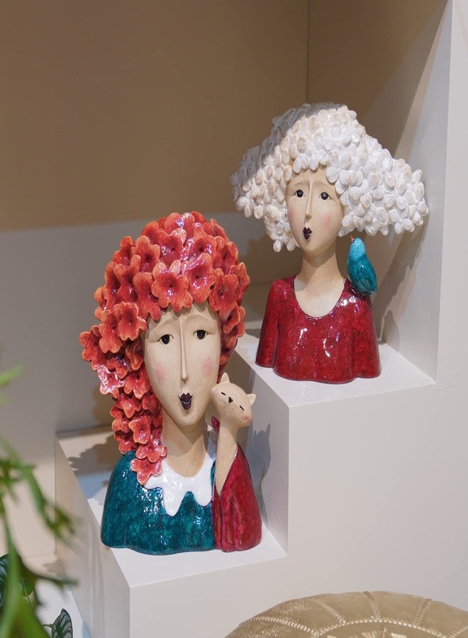 DiliComing Garden-Statues Women-Head Statues for Home Decor - 13 Inch Women with Cat Modern Art Statue, Resin Cat Sculptures for Patio, Tabletop, Bedroom, Office, Garden Home Décor (Red) - Image 5